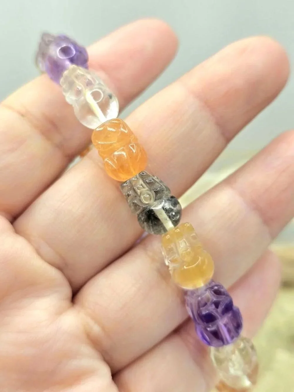 Natural High Grade Mixed Gemstones Carved Blessing Pi Xiu Bracelet